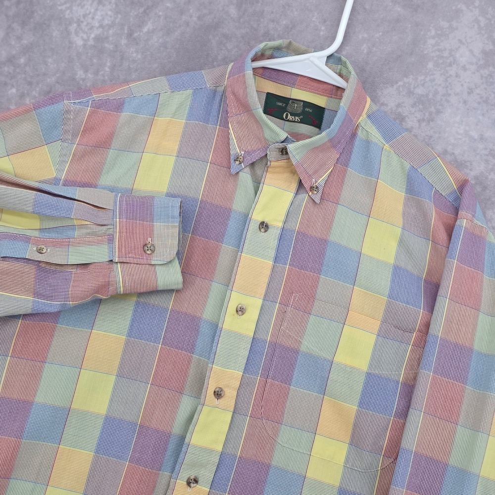 Vintage Orvis Multi Color Button Down Shirt Mens Large Plaid Long Sleeve